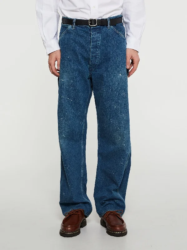 Polished Edge Minimalist Pieces Denim Painter Pants in Used Wash With Paint
