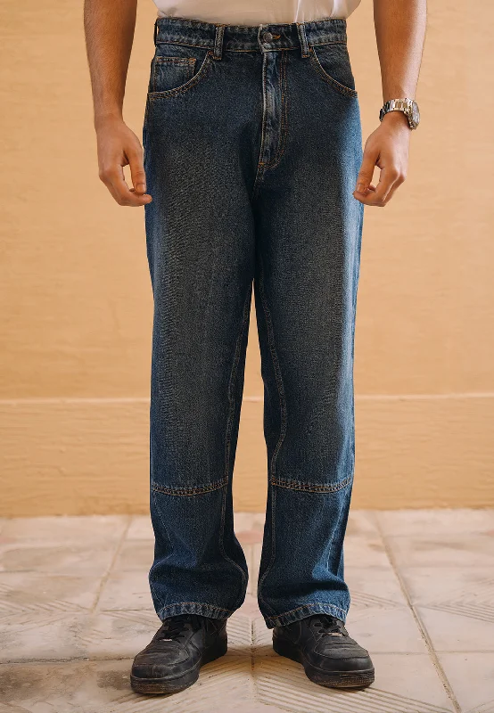 Vintage Contemporary Chic Styles 90’s Denim Straight Fit Jeans - Dark Blue Wash
