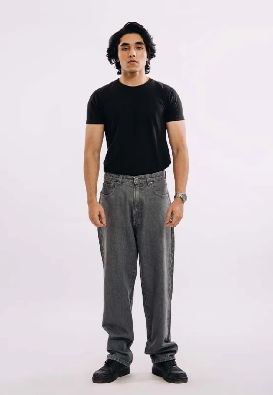 Rugged Rebel Streetwear Clothing Baggy Fit Jeans - Grey Wash