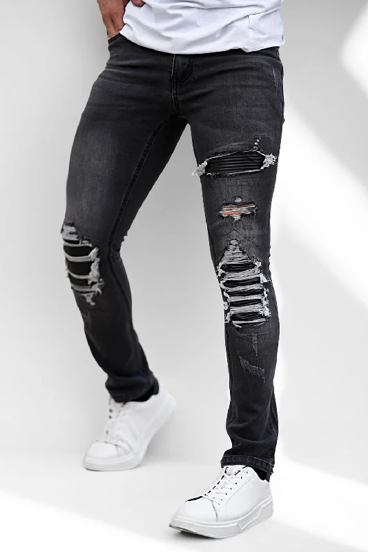 Modern Minimal Urban Outfits Grey Men's Slim Fit Jean - Ripped