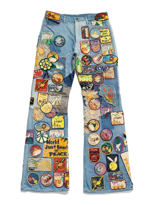 Street Rebel Casual Styles Kapital 12.5oz Denim 5P Rat Flare Patch Pants (BEAUTIFUL WORLD INSANE Remake) - Indigo (processing) Street Rebel Casual Styles Kapital 12.5oz Denim 5P Rat Flare Patch Pants (BEAUTIFUL WORLD INSANE Remake) - Indigo (processing)