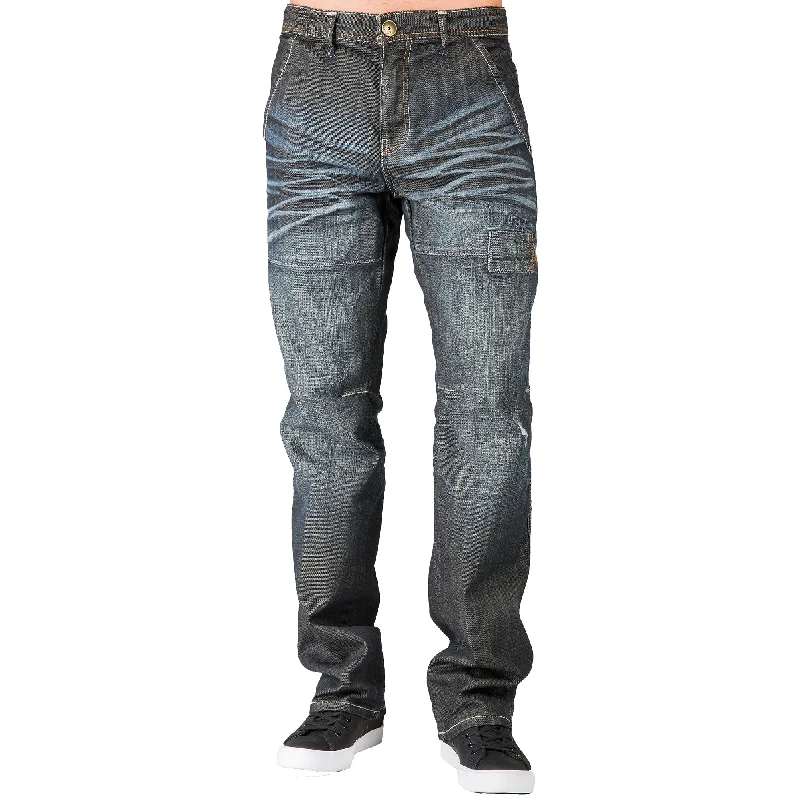 Heritage Rebel Sporty Wear Relaxed Straight Dark Wrinkle Wash Ripped & Repaired Premium Denim Jeans