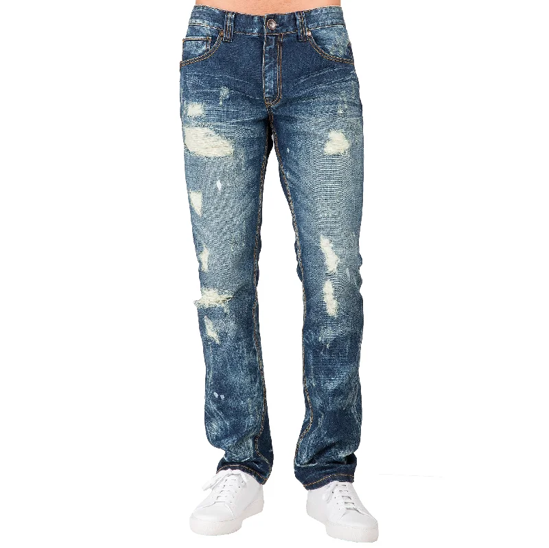 Street Rebel Denim Looks Slim Straight Destroyed Medium Blue Premium Denim Signature 5 Pocket Jeans Bleach Splatter Street Rebel Denim Looks Slim Straight Destroyed Medium Blue Premium Denim Signature 5 Pocket Jeans Bleach Splatter