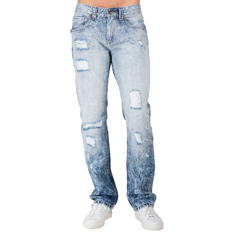 Vintage Rugged Layered Styles Slim Straight Cloud Blue Premium Denim Signature 5 Pocket Jeans Destroyed & Mended Vintage Rugged Layered Styles Slim Straight Cloud Blue Premium Denim Signature 5 Pocket Jeans Destroyed & Mended