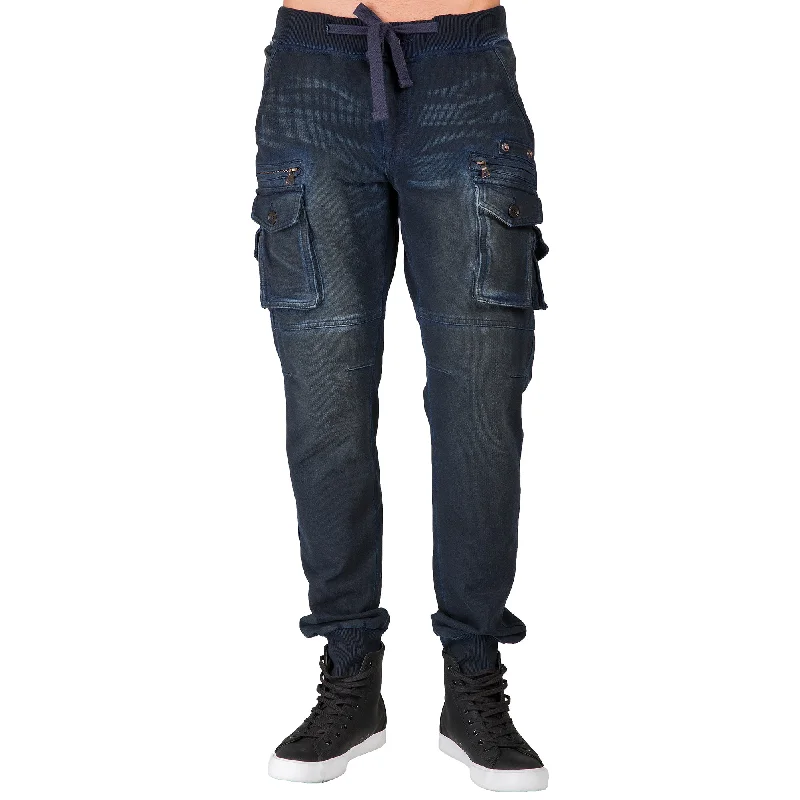 Relaxed Rebel Minimal Apparel Midnight Vintage Premium Knit Denim Jogger Jeans Utility Cargo Zipper Pockets
