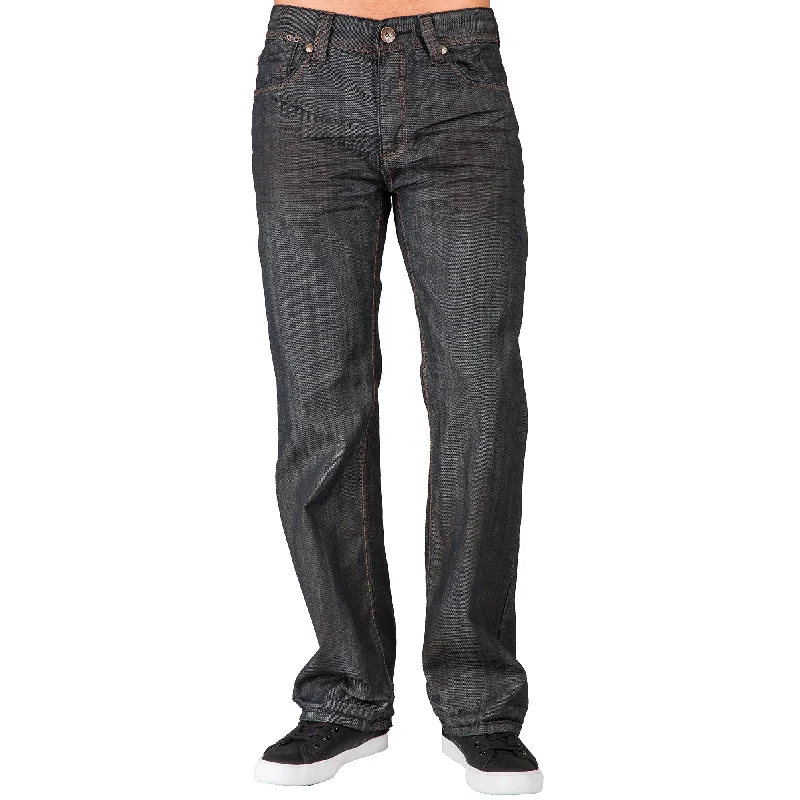 Contemporary Cool Comfortable Fits Midrise Relaxed Bootcut Dark Premium Denim 5 pocket Jeans Oil Stain Coating & Whiskering Contemporary Cool Comfortable Fits Midrise Relaxed Bootcut Dark Premium Denim 5 pocket Jeans Oil Stain Coating & Whiskering