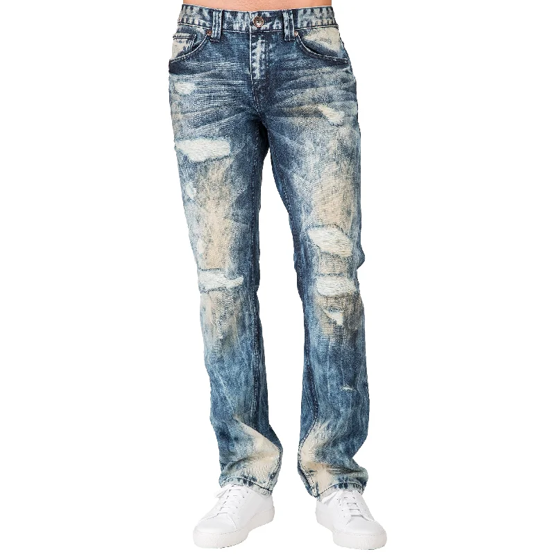 Minimalist Street Smart Casual Slim Straight Destroyed & Mended Premium Denim 5 Pocket Jeans Bleach Tinted Wash Minimalist Street Smart Casual Slim Straight Destroyed & Mended Premium Denim 5 Pocket Jeans Bleach Tinted Wash