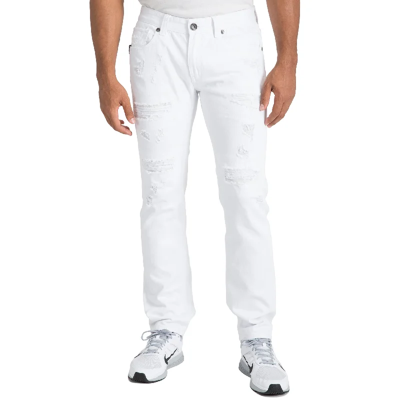 Vintage Street All-Season Wear Slim Straight Distressed & Mended White Premium Denim 5 Pocket Jeans Vintage Street All-Season Wear Slim Straight Distressed & Mended White Premium Denim 5 Pocket Jeans