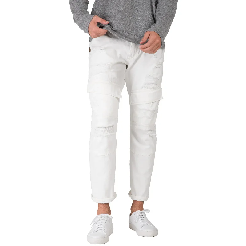 Chic Relaxed Casual Outerwear Slim Straight Distressed & Mended White Premium Denim Front Cargo Pocket Jeans Chic Relaxed Casual Outerwear Slim Straight Distressed & Mended White Premium Denim Front Cargo Pocket Jeans