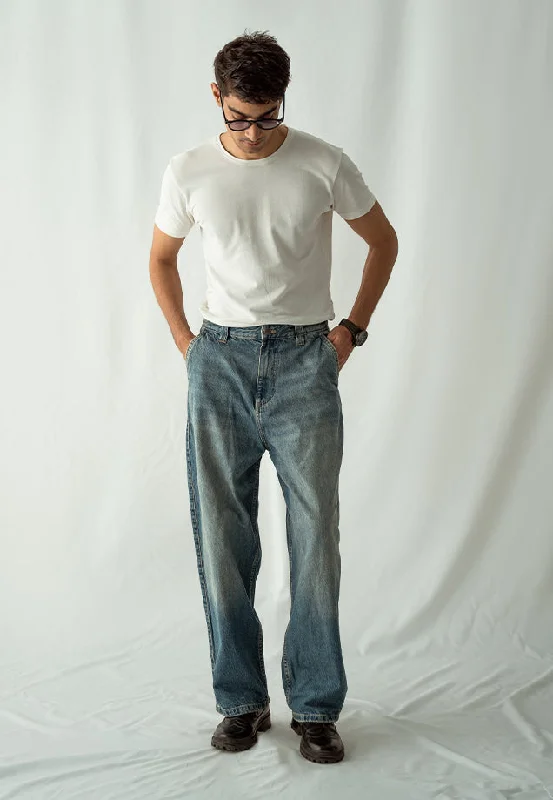Chic Polished Vintage Style Loose Fit Baggy Jeans - Washed Out Blue