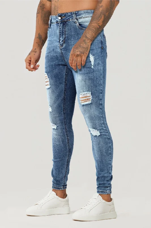 Retro Relaxed Outdoor Gear Men Blue Skinny Jean - Ripped