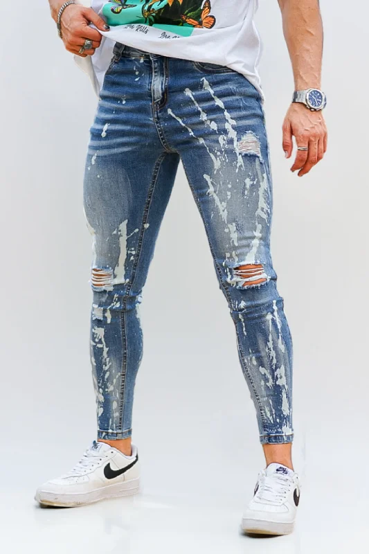 Sleek Heritage Sporty Jackets Men's Blue Skinny Jean - Ripped