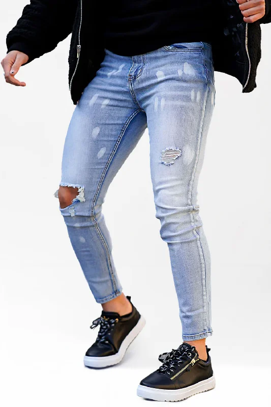 Relaxed Edge Cool Bottoms Mens Blue Stretch Jean - Ripped