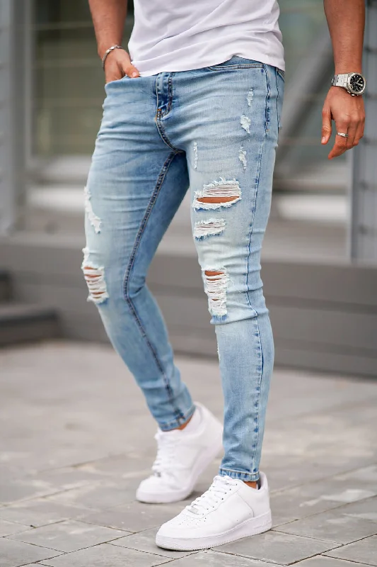 Chic Smart Classic Styles Men's Ripped Skinny Jean - Light Blue