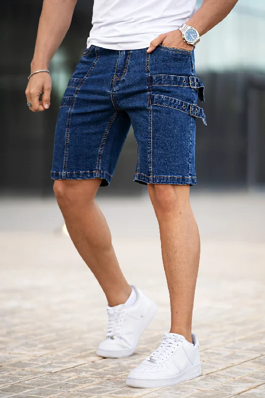 Minimal Polished Office Outfits Men's Stretch Denim Short - Dark Blue