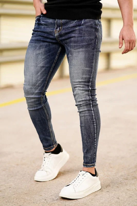 Smart Minimal Trendy Look Men's Stretch Skinny Jean - Dark Blue