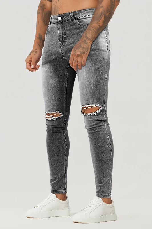 Heritage Cool Modern Clothing Men's Stretch Skinny Jean - Ripped & Dark Grey