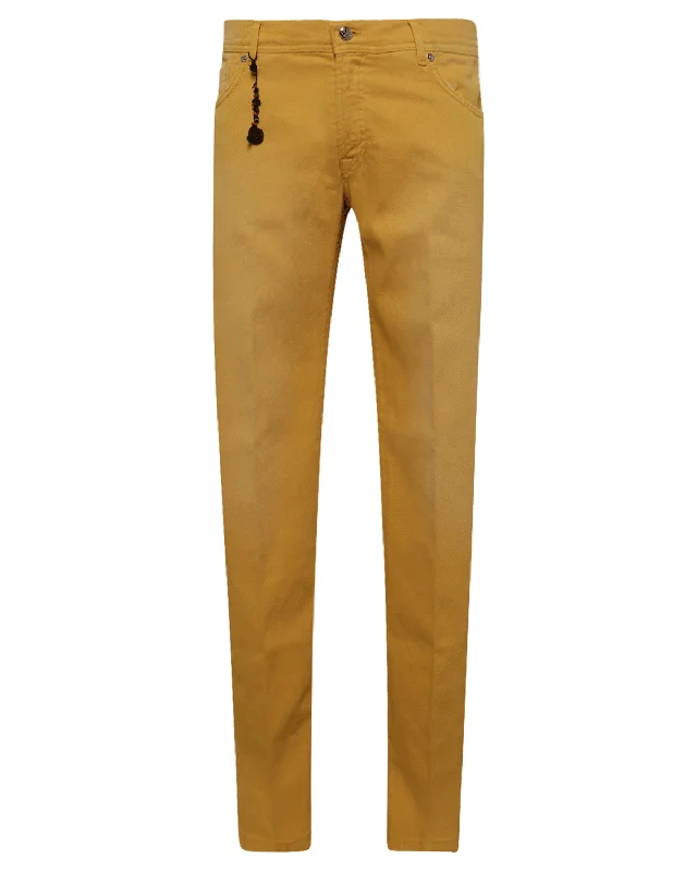 Urban Minimal Trendy Shoes Yellow Distressed Bull Denim 5 Pocket Pant