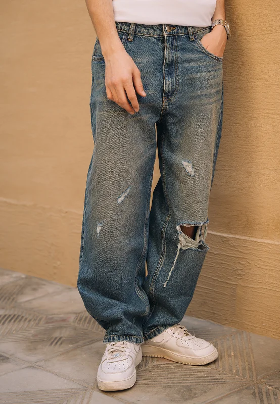 Contemporary Rugged All-Day Wear Ripped Baggy Fit Jeans - Tint Over Dyed