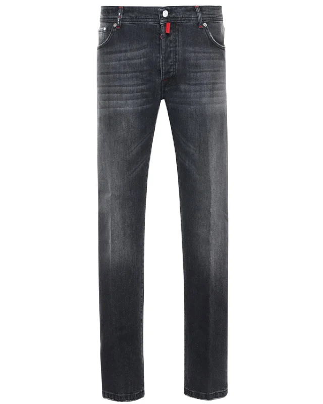 Modern Relaxed Smart Suits Distressed Slim Fit Denim Pant in Medium Wash Charcoal