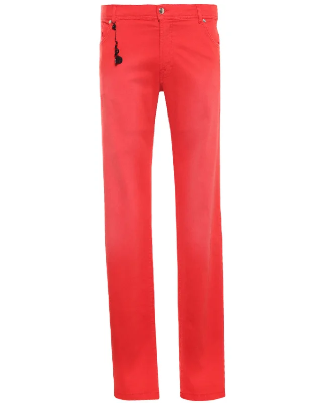 Retro Smart Relaxed Fit Clothing Cotton Blend Stretch Denim Pant in Red