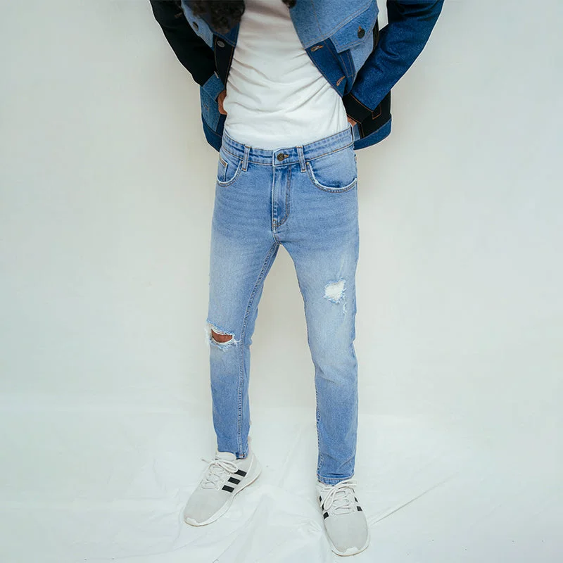 Understated Rugged Comfy Pants Skinny Fit Bleach Wash Jeans