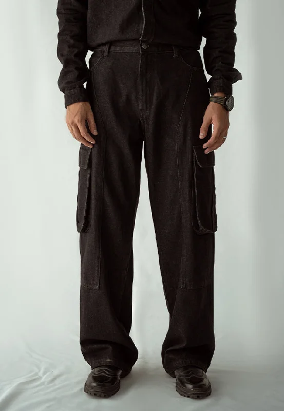 Timeless Cool Comfortable Fits Straight Leg Cargo Jeans - Black Wash