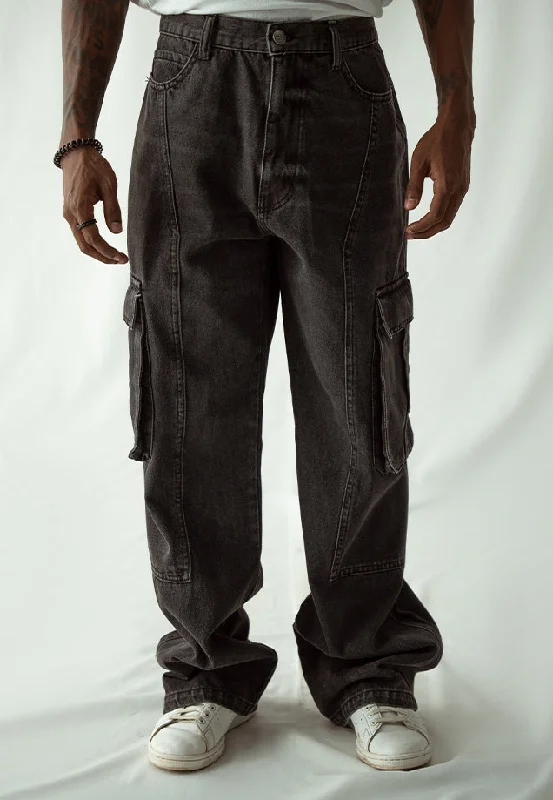 Understated Street Fall Fashion Straight Leg Cargo Jeans - Faded Grey