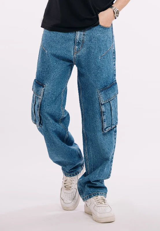 Understated Luxury Urban Jackets Utility Pocket Jeans - Mid Blue Wash