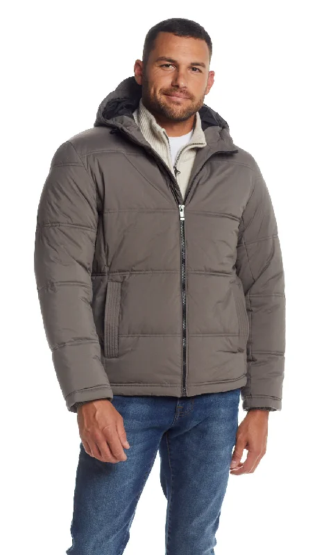 Effortless Minimal Street Style QUILTED PUFFER WITH ATTACHED HOOD