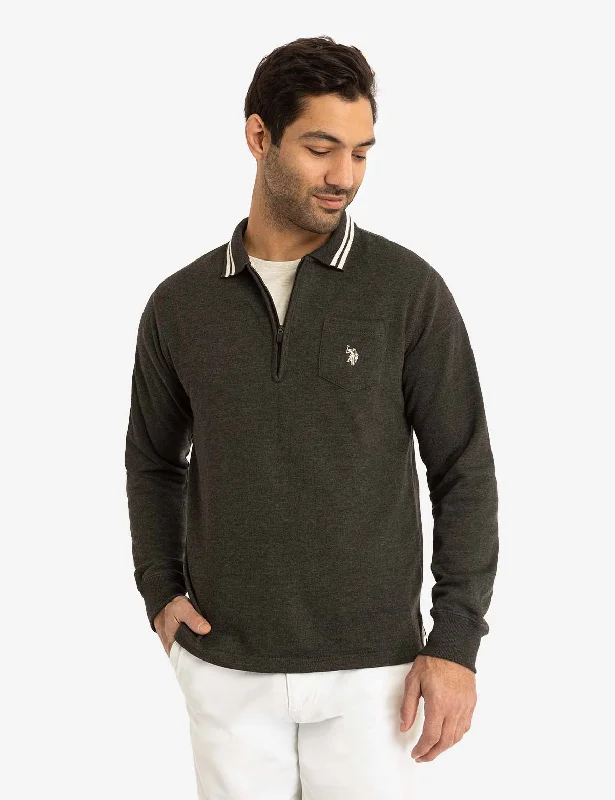 Timeless Urban Layered Clothing 1/4 ZIP CHEST POCKET FRENCH TERRY LONG SLEEVE TOP