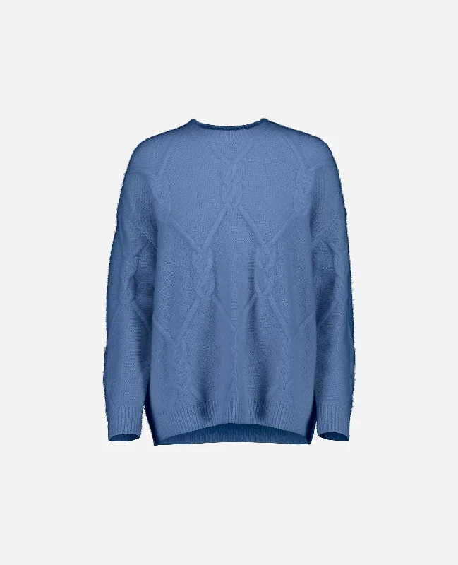 Contemporary Minimal Office Outfits Rundhalsausschnitt Pullover aus Cashmere in Blau