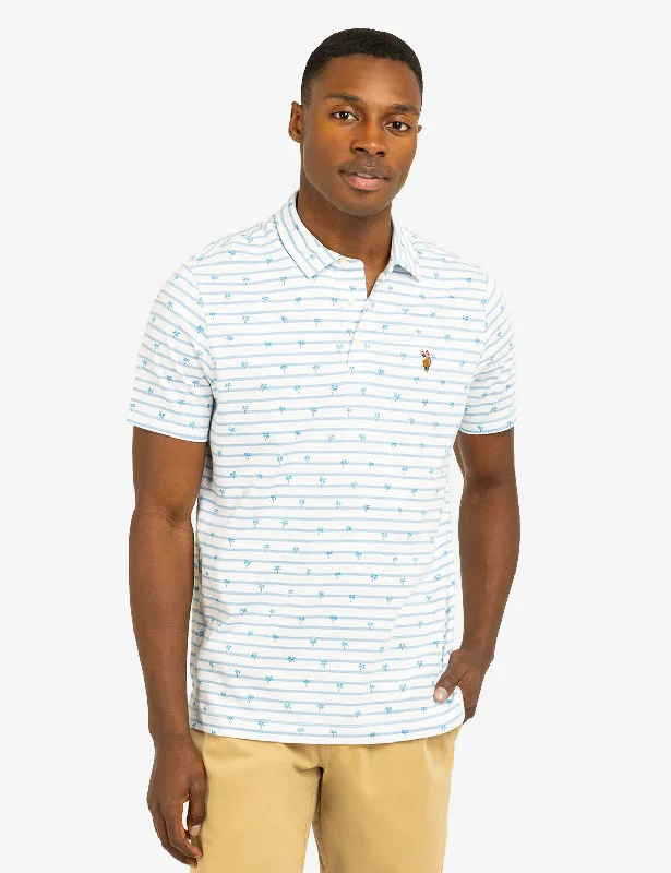 Monochrome Chic Urban Tees ALL OVER PALM PRINT JERSEY POLO SHIRT