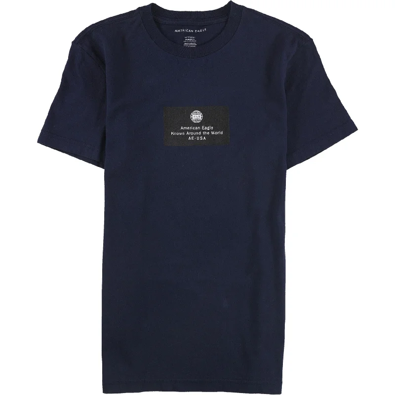 Relaxed Modern Layered Styles American Eagle Mens Around The World Graphic T-Shirt, Blue, X-Small Relaxed Modern Layered Styles American Eagle Mens Around The World Graphic T-Shirt, Blue, X-Small
