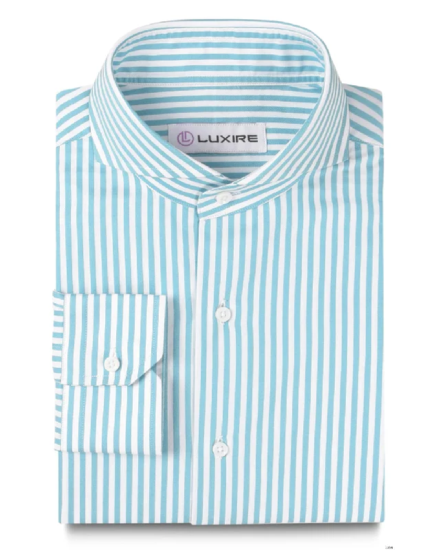 Timeless Chic Stylish Jeans Aqua Blue Dress Stripes Dobby on White