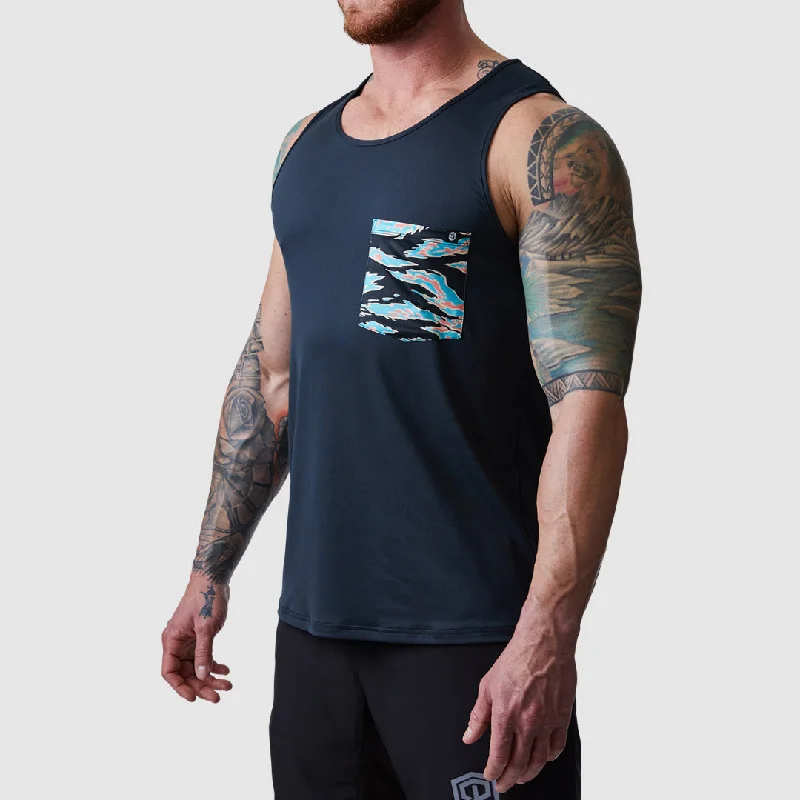 Casual Minimal Modern Outfit Athleisure Pocket Tank (Black-Miami Tiger Stripe)