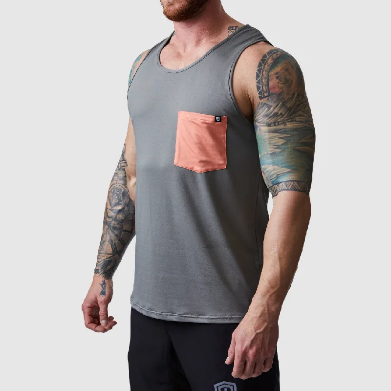 Classic Rugged Stylish Casuals Athleisure Pocket Tank (Metal Grey-Flame)