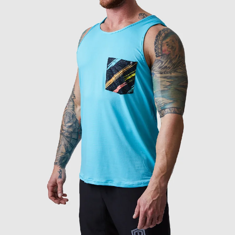 Smart Minimal Casual Attire Athleisure Pocket Tank (Tahiti Blue-90's Vibes)