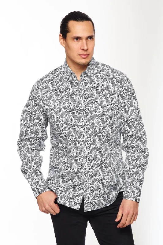 Understated Smart Classic Fits BLACK AND WHITE PAISLEY WESTERN SHIRT