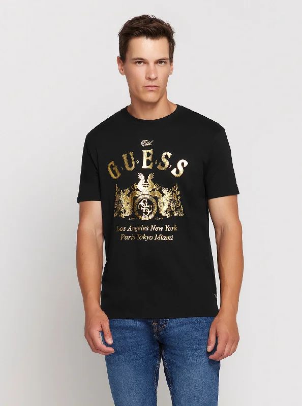 Monochrome Chic Premium Clothing Black Gold Crest Short Sleeve T-Shirt