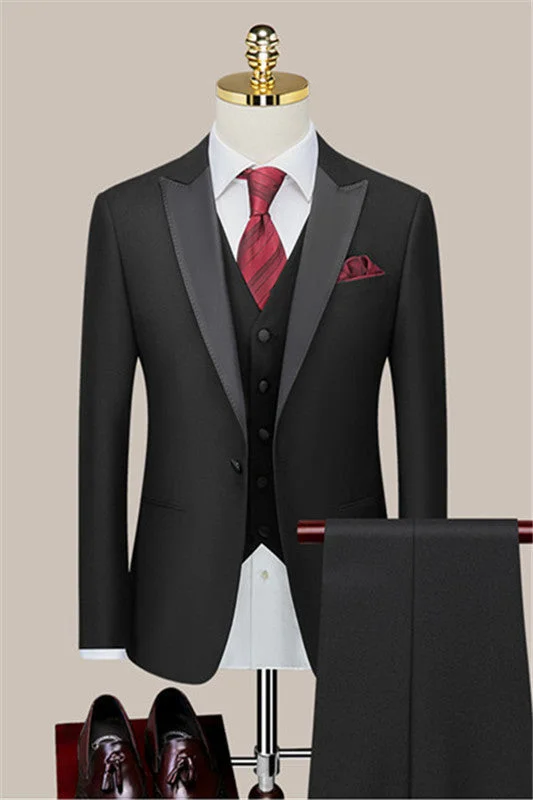 Understated Sleek All-Season Wear Black Men's Suits Slim Fit hree Pieces Wedding Suits Peaked Lapel One Button Blazer Suit Set Understated Sleek All-Season Wear Black Men's Suits Slim Fit hree Pieces Wedding Suits Peaked Lapel One Button Blazer Suit Set