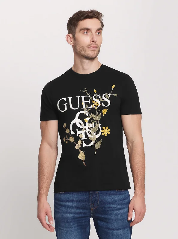 Relaxed Chic Minimal Apparel Black Quatro G Logo Floral T-Shirt