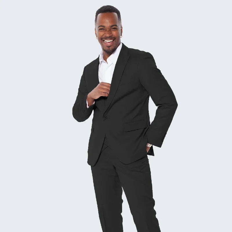 Minimal Timeless Smart Suits Black Slim Fit Suit With Double Breasted Vest - Wedding - Prom Minimal Timeless Smart Suits Black Slim Fit Suit With Double Breasted Vest - Wedding - Prom