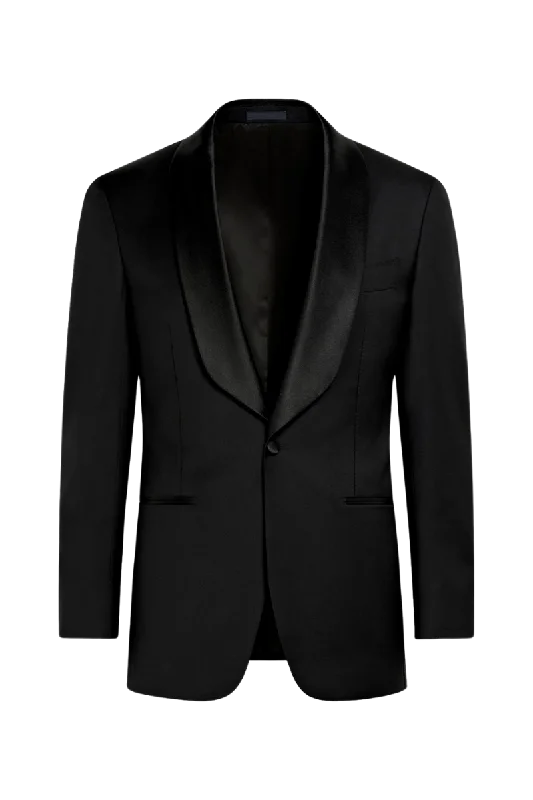 Relaxed Modern Relaxed T-shirts Black Wool Satin Shawl Lapel Single Breasted Jacket