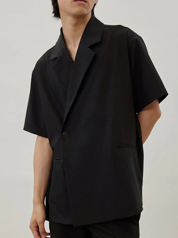 Sleek Classic Comfort Clothes Blazer Vibe Slanted Placket Short Sleeve Shirt