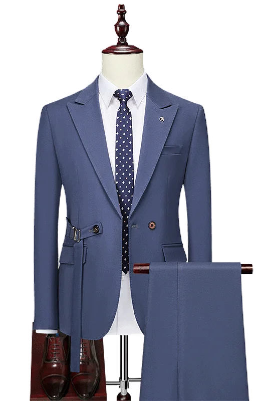 Polished Street Street Outfit Blue 2-Button Flexible Waistband Modern Fit Suit