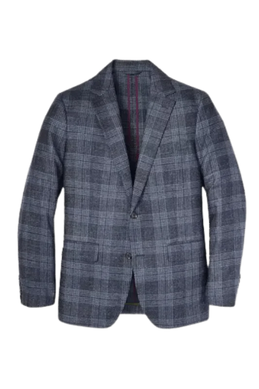 Retro Relaxed Casual Attire Blue Wool Windowpane Modern Fit Jacket