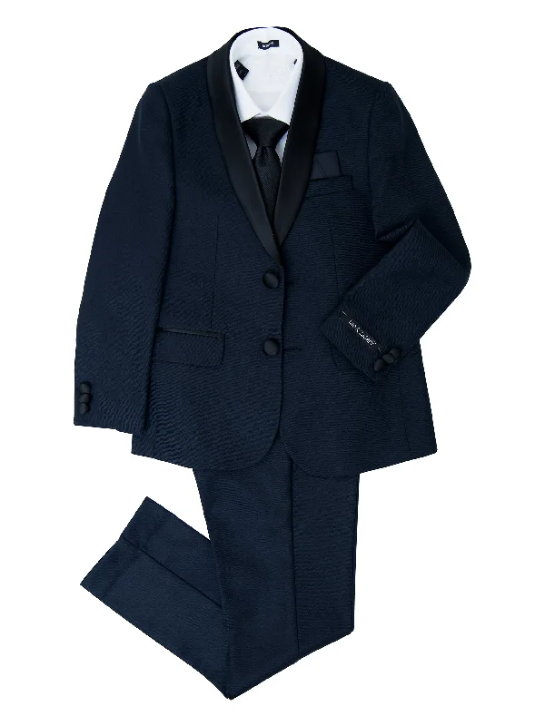 Sleek Classic Layered Outfits Leo & Zachary 36313 Boy's Skinny Fit Tuxedo - Shawl Collar - Solid - Navy Sleek Classic Layered Outfits Leo & Zachary 36313 Boy's Skinny Fit Tuxedo - Shawl Collar - Solid - Navy