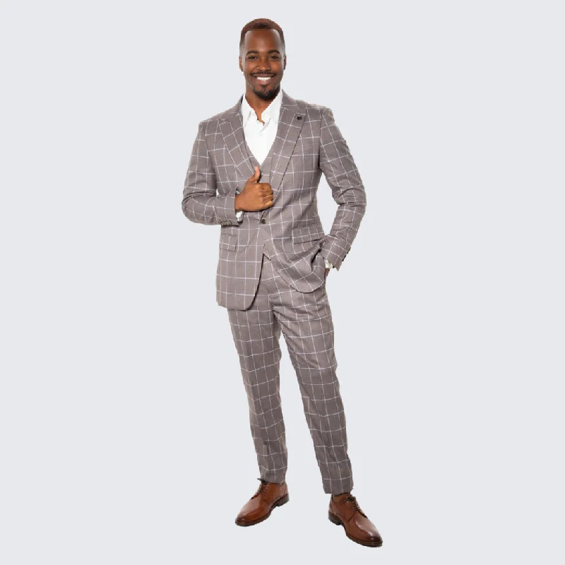 Urban Cool Comfy Pants Brown Windowpane Hybrid Fit Suit by Stacy Adams - Wedding - Prom Urban Cool Comfy Pants Brown Windowpane Hybrid Fit Suit by Stacy Adams - Wedding - Prom
