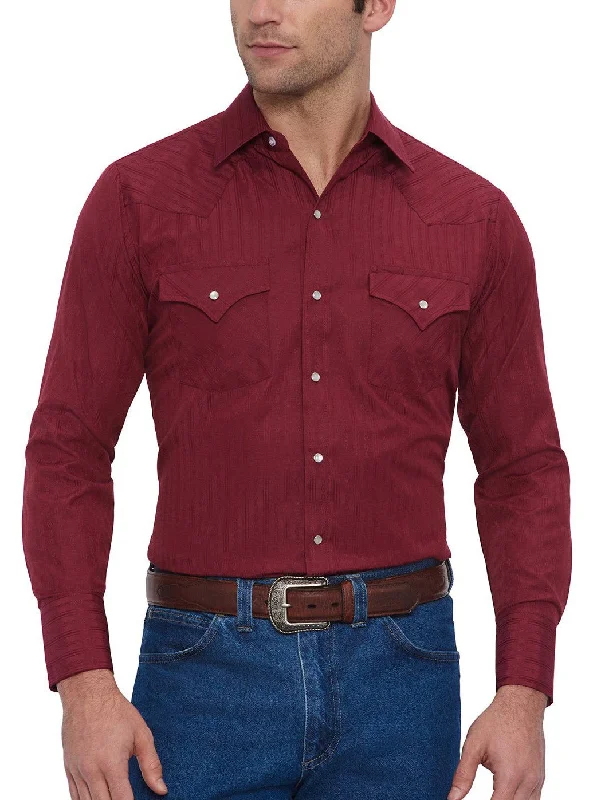 Heritage Cool Casual Wear Burgundy Long Sleeve Tone on Tone Western Shirt